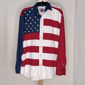 LARRO men’s patriotic, shirt, snap closure button at the neck size large VTG